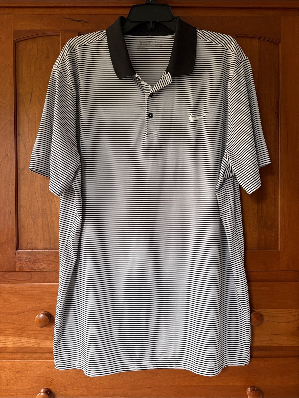 Nike Black & White Striped Polo with Contrast Collar